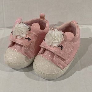 Carters pink and white glitter unicorn shoes size 3-6 months